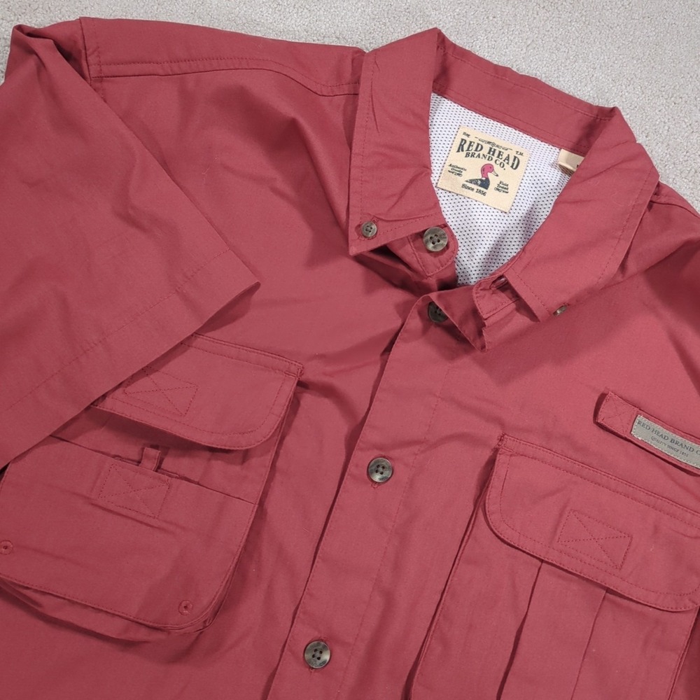 Red Head Fishing Shirt Mens Large Short Sleeve‎ Vented Red Tackle Pockets